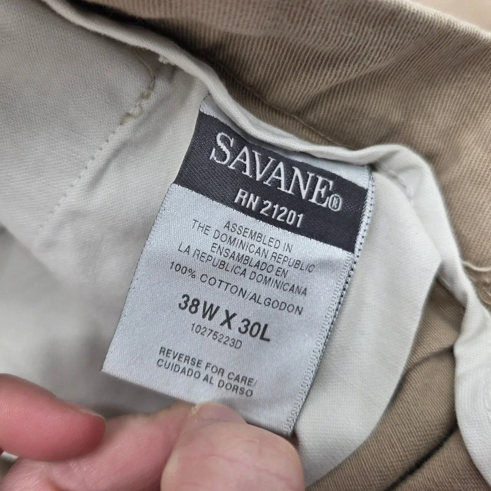 Savane Men Pleated Khaki Cotton Twill Pants Size‎ 38x30 Casual Business Classic